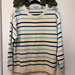 Draper James Cream and Blue Striped Wool Cashmere Sweater